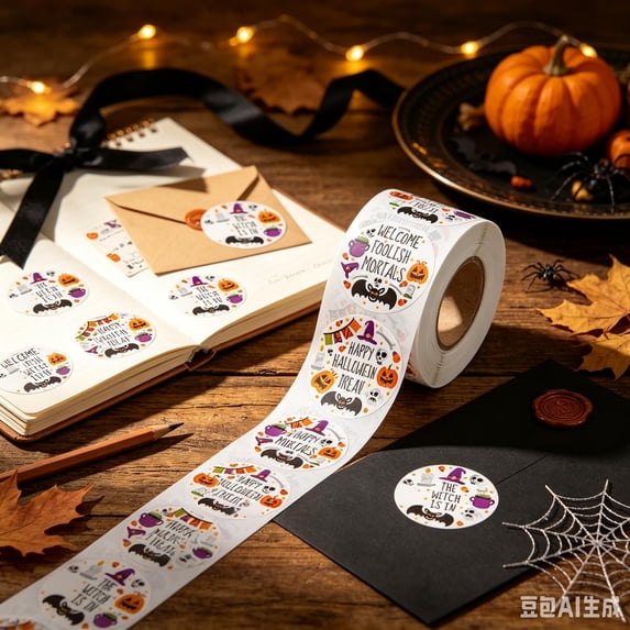 500 Pcs Halloween Stickers Roll, Waterproof Vinyl Sticker Labels for Kids Envelopes Party Favors Scrapbooking Halloween Decorations
