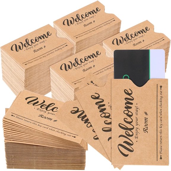500 Pcs Hotel Key Card 2.36 x 3.54 Inch Envelope Credit Card Protectors Cover Gift Envelope Holder Sleeves Printed Welcome Guests Enjoy Your Stay for Business(Kraft)