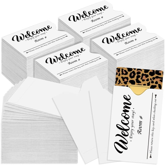 500 Pcs Hotel Key Card 2.36 x 3.54 Inch Envelope Credit Card Protectors Cover Gift Envelope Holder Sleeves Printed Welcome Guests Enjoy Your Stay for Business(White)