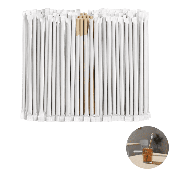 500 Pcs Individually Wrapped Paper Straw, 0.24 in / 6 mm Diameter 7.76 in / 19.7 cm Length, Virgin Wood Pulp Disposable Drinking Straws, Kraft Color Biodegradable Paper Straws for Bar Party Drinks