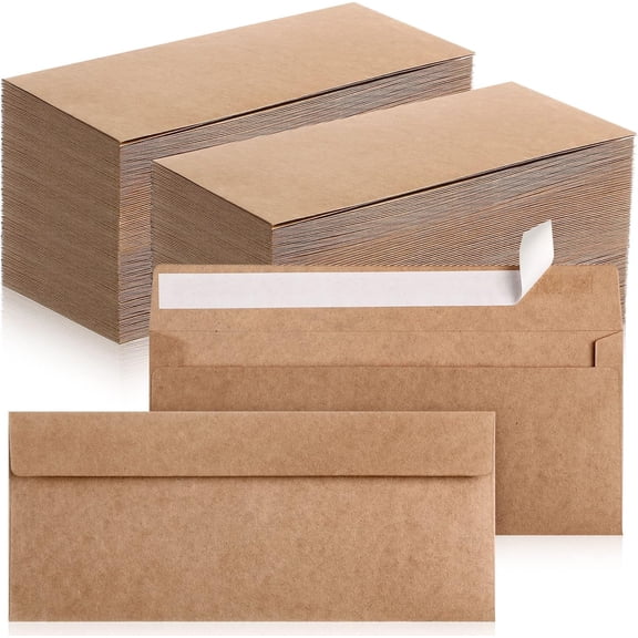 Jutom 500 Pcs Kraft Envelopes Letter Size Bulk 10 Business Strong Sealed 4-1/8 x 9-1/2 in Flap Office Printable Mailing Windowless Invisible (Brown)