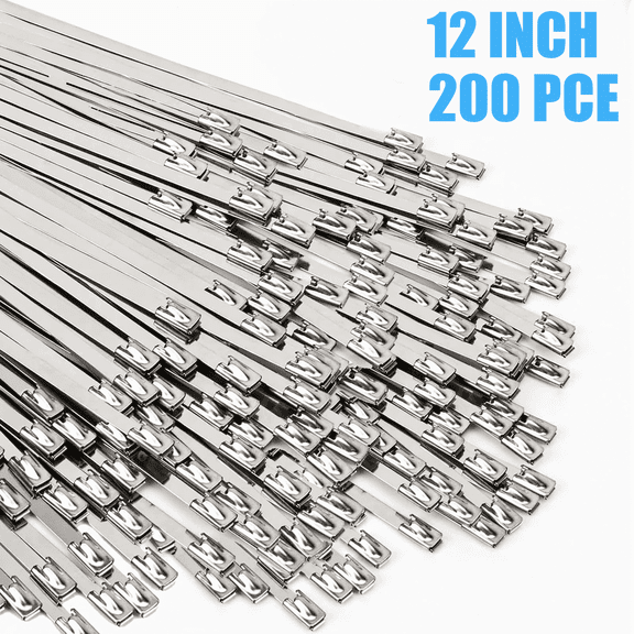 200 Pcs Metal Zip Ties 304 Stainless Steel Zip Ties Heavy Duty Self Locking 220 Pound Tensile Strength Cable Suitable for Exhaust Wrapping Fence Outdoor Workshop Canopy(12 Inch)
