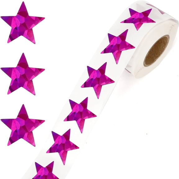 500 Pcs Metallic Glitter Pink Star Stickers Self-Adhesive Reward Sticker Roll Sparkly Foil Star Labels for Behavior Chart Gift Birthday Christmas Decor Scheam