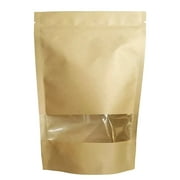 500 Pcs Muka Kraft Zip Stand Up Pouch Bags with Notch and Clear Window, 6.25 x 10.25 x 3 inch/8 oz