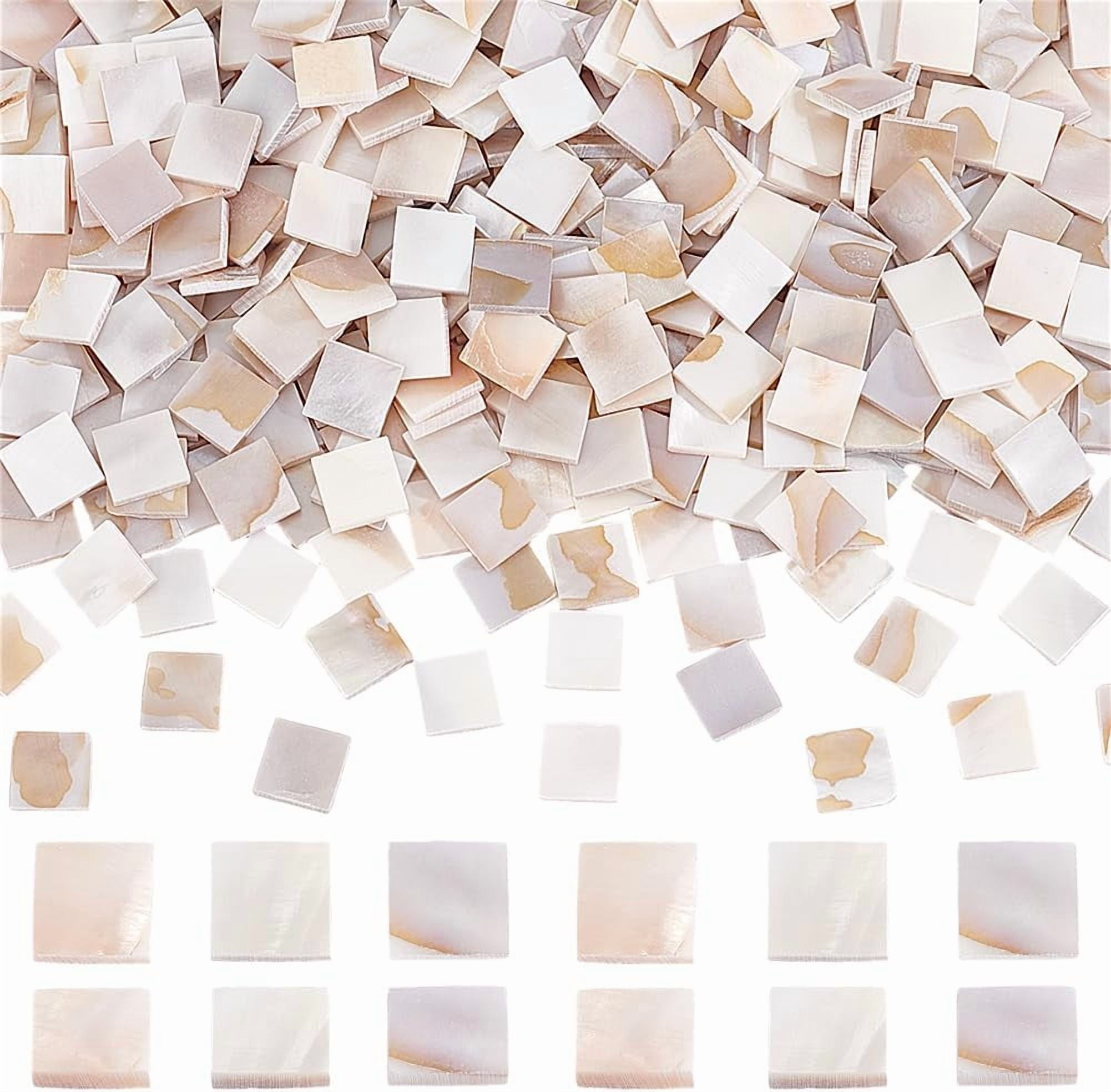 500 Pcs Natural Shell Mosaic Tiles 10x10mm Floral White Shell Square Cabochons Mosaic Mother of Pearl Pieces Bulk Shell Mosaic Tiles for DIY Mosaic Art Crafts Home Decorations 1set