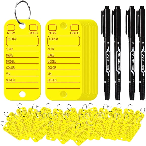 500 Pcs PVC Tags with Labels and Rings, Car Key for Organization, Identifiers, and Luggage Tags with 4 Pcs Markers, Plastic Keychain Tags for Car, Truck, and Dealer Use