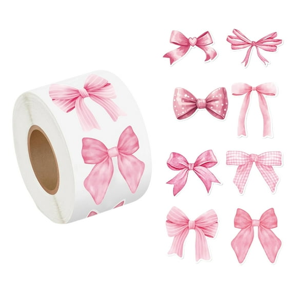 500 Pcs Pink Bows Seal Sticker Gift Box Sticker Decal Decorative Sticker Scrapbooking Sticker for Journaling Packaging