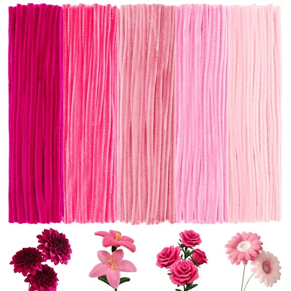 500 Pcs Pink Pipe Cleaners for Crafts Flowers Bulk 8mm Thick 12 inch Long, Pipecleaners Chenille Stems Fuzzy Sticks Wire Tiges Chenilles for Gift Party Craft Supplies (Gradient Pink)