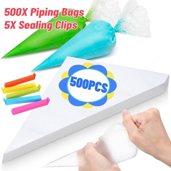500 Pcs Piping Bags Disposable, 10 inch Icing Bags, Tipless Piping Bags, Non-Slip Disposable Pastry Bag for Royal Icing, Cookies, Cake Decorating