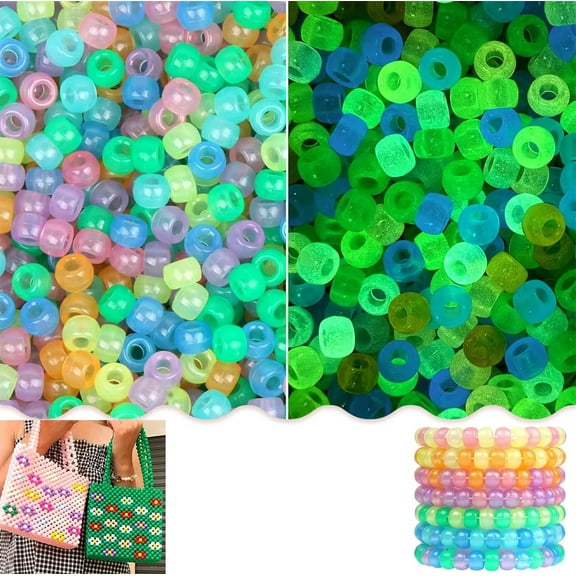 500 Pcs Plastic Pony Beads,Tutuviw Glow in The Dark Acrylic UV Beads,Round Glowing Solar Luminous Bracelet Beads,Mixed Colored UV Beads,Hair Braids Crafts for Jewelry Making Bracelets Necklace