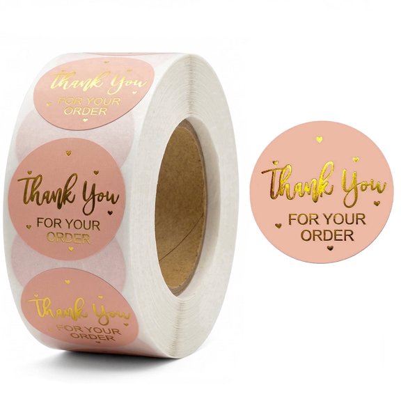 500 Pcs Premium Pink Gold Foil "Thank You for Your Order" Stickers, 1.5 Inch Round Adhesive Labels for Small Business, Boutiques, Packaging, Envelopes, and Gift Boxes
