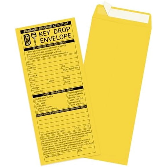 500 Pcs Self Adhesive Key Drop Envelopes for After Hours - Auto Shop Repair Service Drop Box Envelopes Overnight Automotive Night Drop Envelope, Kraft, 4.125" x 9.5"$$Office