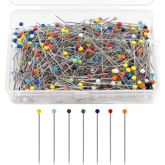 500 Pcs Sewing Pins for Dressmaking 38mm Sharp Glass Coloured Head Pin for Quilting, Crafting & Dressmaking Sewing Pins with Storage Box for Tailors, DIY Projects & Alterations