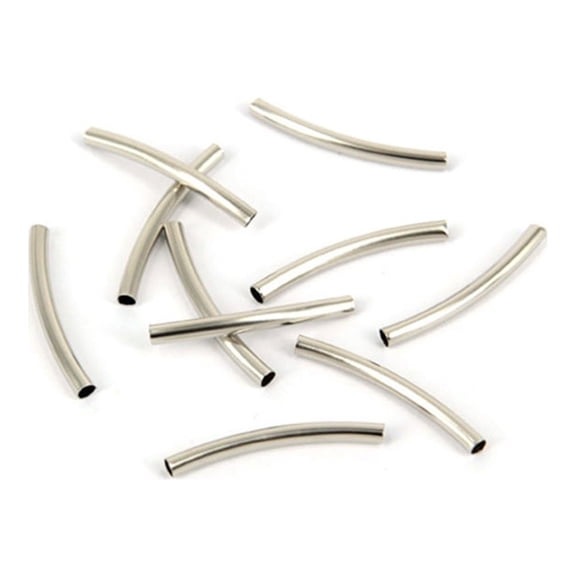 FELTECHELECTR 500Pcs Plated Silver Plated Smooth Curve Tube Beads for Memory Wire Bracelets DIY