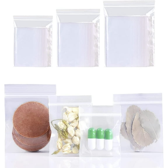 500 Pcs Small Ziplock Bags, Clear Plastic Bags 2.4 Mil Clear Jewelry Bags Poly Self Sealing Mini Bags, 2.3x3.5 inch, 2x2.7 inch, 1.5x2.3 inch