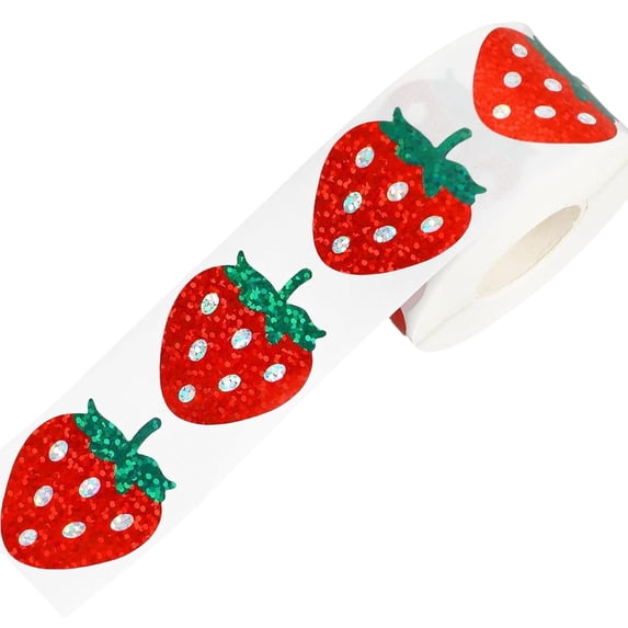 500 Pcs Strawberry Sticker Labels Decorative Sticker Sparkly Red Sticker Fruit Sticker Label for Envelopes Greeting Card