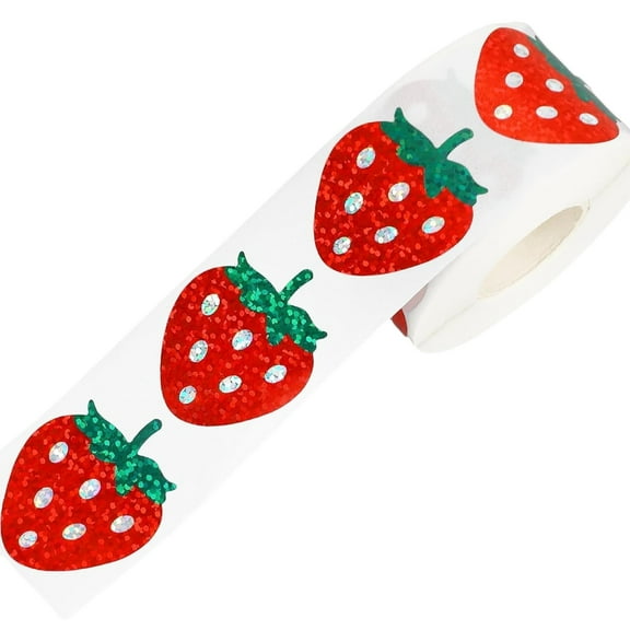 500 Pcs Strawberry Sticker Labels Decorative Sticker Sparkly Red Sticker Fruit Sticker Label for Envelopes Greeting Card