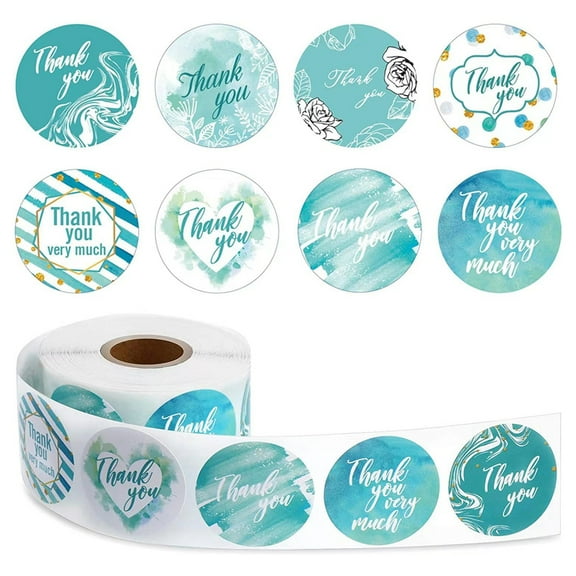 500 Pcs Thank You Roll Stickers Blue WatercolorThank You Envelope Sealing Stickers, 8 Designs