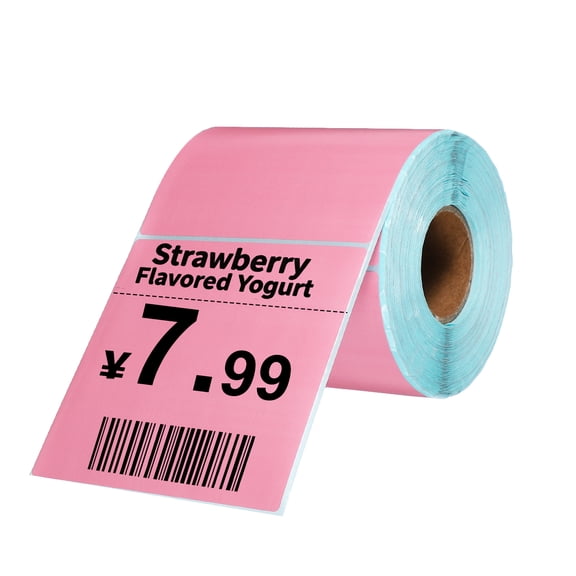 500 Pcs Thermal Labels, 3.94x3.94 Inch Thermal Printer Labels Stickers Self Adhesive Tags Rectangle Paper Roll Small for Printer Shipping Label Mailing UPS Barcode Address, Pink