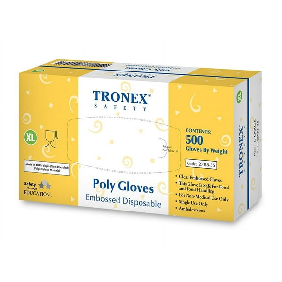 500 Pcs Tronex Poly Food Prep Disposable Plastic Gloves for Food Handling, Powder-Free, Clear, X-Large (Box of 500)
