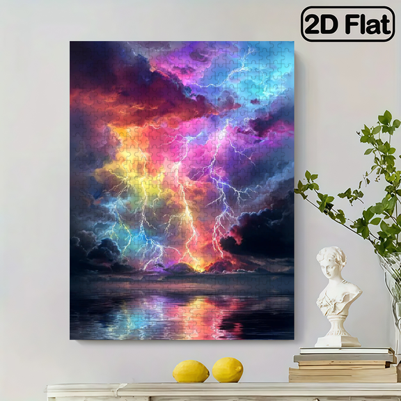 500-Piece 3D Puzzle For Adults, Lightning Storm Cloud & Bolt Cube Art, Intermediate Challenging Brain Teaser, No Frame DIY Assembly, Portable Holiday Gift For Puzzle Lovers