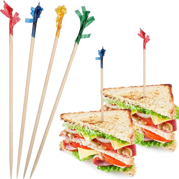 500 Piece 4 Inch Wooden Cocktail Pick Colored Frill Food Stick Garnish