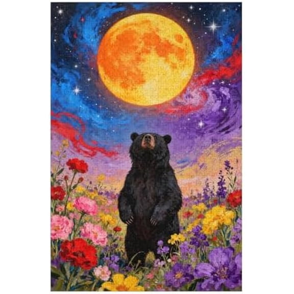 500 Piece Abstract Black Bears Interactive Puzzle – Family Game Night, Relaxing Brain Exercise, Challenging Art Puzzle, Home Wall Decor Gift for Holidays