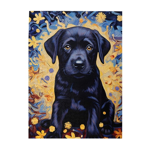 500 Piece Adorable Black Lab Puppy Jigsaw Puzzle For Adults – Vibrant Floral Art Design, Challenging Relaxing Wooden Game, Unique Gift For Dog Lovers Home Decor