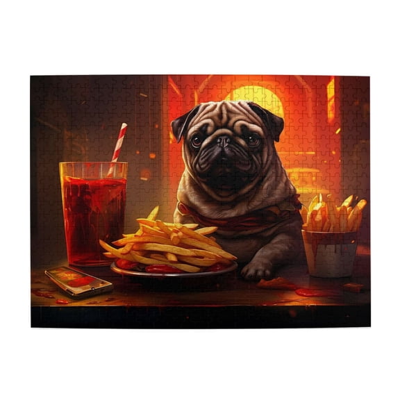 500 Piece Adorable Pug With Fries Jigsaw Puzzle For Adults Hilarious Pet Theme, Challenging & Relaxing Brain Workout, Stress Relief Game, Unique Gift & Decor
