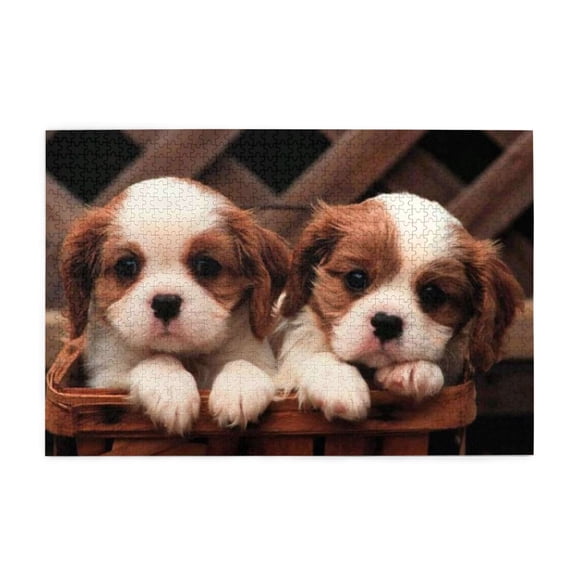 500 Piece Adorable Puppies In Basket Jigsaw Puzzle For Adults Challenging Wooden Brain Game, Relaxing Fun Activity, Home Decor, Great Gift Idea