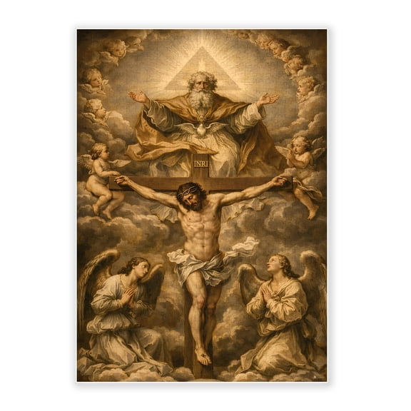 500-Piece Adult Wood Jigsaw Puzzle, Holy Trinity Crucifixion Renaissance Art, Intellectual Challenge, Stress-Relieving, Family Activity, Home Wall Decor, Eco-Friendly, 20.5x15in