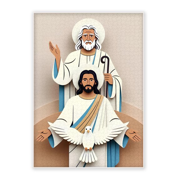 500-Piece Adult Wood Jigsaw Puzzle, Holy Trinity Paper Art Christian Puzzle, Intellectual Challenge, Stress-Relieving, Home Wall Decor, Eco-Friendly, 20.5x15in