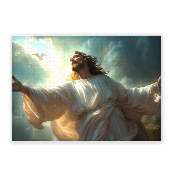 500-Piece Adult Wood Jigsaw Puzzle, Light Realistic Oil Open Arms Jesus Dove Cloud Holy Light Biblical Religious Art jesus puzzles for adults, Stress-Relieving Eco-Friendly, 20.5×15in