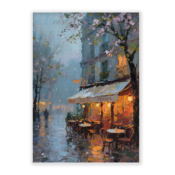 500-Piece Adult Wood Jigsaw Puzzle, Rainy Paris Street Cafe Impressionist Oil Painting Art, Intellectual Challenge, Stress-Relieving Activity, Home Wall Decor 20.5x15in