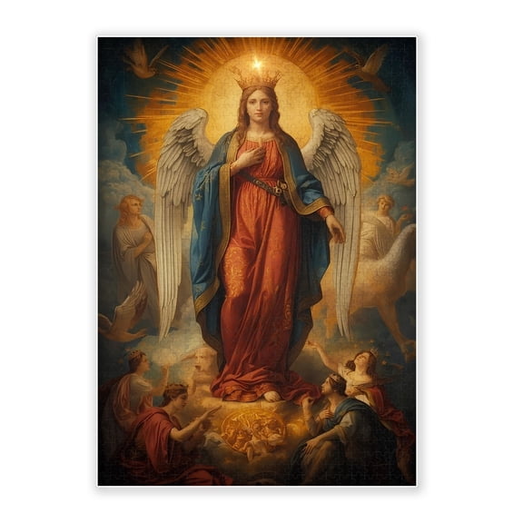 500-Piece Adult Wood Jigsaw Puzzle, Renaissance-Style Angel Queen Religious Art Puzzle, Heavenly Coronation Scene, Intellectual Challenge, Stress-Relieving, Home/Church Decor, Eco-Friendly, 20.5x15in
