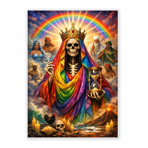 500-Piece Adult Wood Jigsaw Puzzle, Santa Muerte Rainbow Robe Religious Folk Art, Intellectual Challenge, Stress-Relieving, Family Activity, Home Wall Decor, Eco-Friendly, 20.5x15in