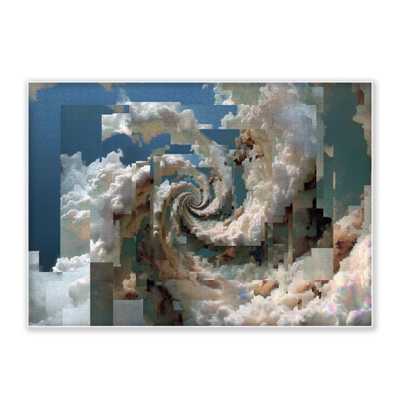 500-Piece Adult Wood Jigsaw Puzzle, Surreal Spiral Clouds Glitch Art, Stress-Relieving, Relaxing Family Activity, Home Wall Decoration, Eco-Friendly, 20.5x15in