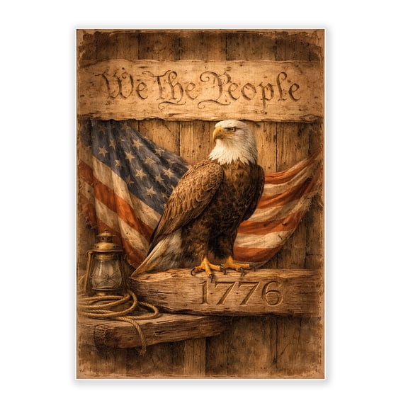500-Piece Adult Wood Jigsaw Puzzle, Vintage Patriotic American Bald Eagle with 1776 We The People & National Flag on Rustic Wooden Background Decorative Wall Art, 20.5x15in