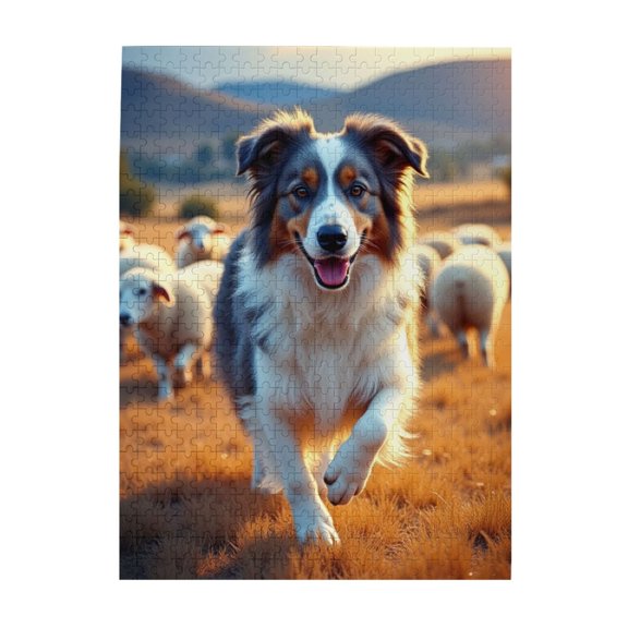 500 Piece Aussie Shepherd With Sheep Jigsaw Puzzle For Adults Challenging & Fun Brain Teaser HighQuality Wooden Pieces Beautiful Artwork Great Gift Idea For Puzzle Enthusiasts & Home Decor