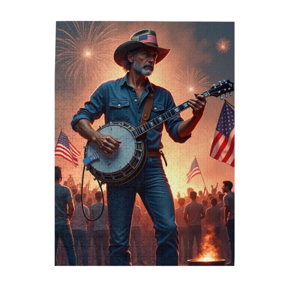 500 Piece Banjo Player Americana Jigsaw Puzzle For Adults Patriotic 4th Of July Celebration Artwork Challenging & Relaxing Puzzle Game Unique Home Decor Gift Idea