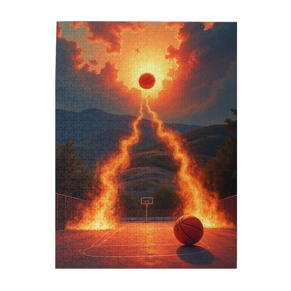500 Piece Basketball Sunset Jigsaw Puzzle For Adults Flames Court Challenging & Fun Adult Puzzle Unique Artwork Great Gift Idea For Sports Fans