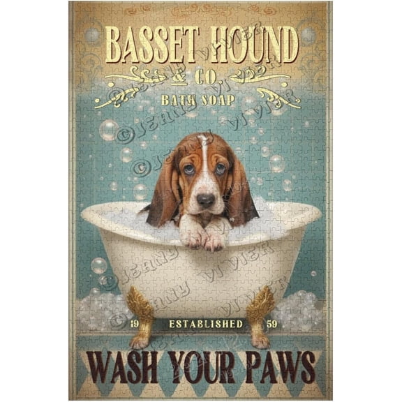 500 Piece Basset Hound Pet Jigsaw Puzzle for Adults, Classic Wash Your Paws Design, Challenging Fun Game, Stylish Home Decor, Reliable Dog Lover Gift