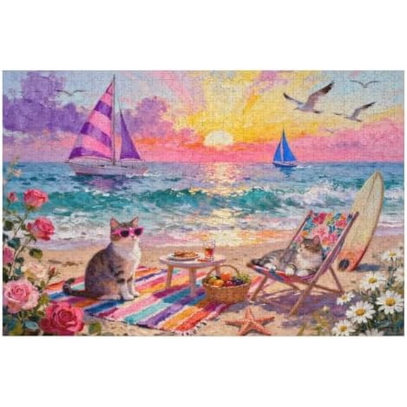 500 Piece Beach in The Sun Challenging Puzzle for Adults, 20.5x15 in – Family Puzzle Perfect for Game Nights