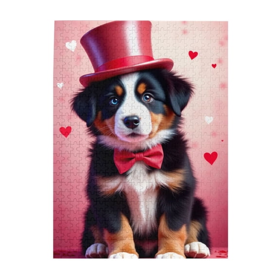 500 Piece Bernese Mountain Dog Puppy In Top Hat Jigsaw Puzzle For Adults Adorable Valentine's Day Dog Puzzles Challenging & Fun Brain Teaser Unique Artwork Great Gift Idea