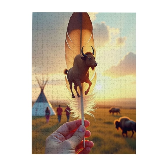 500 Piece Bison On Feather Jigsaw Puzzle For Adults – Challenging & Relaxing Adult Puzzle Unique Artwork Great Gift Idea Home Décor