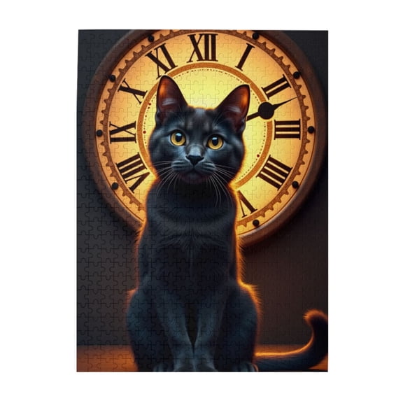 500 Piece Black Cat Clock Jigsaw Puzzle For Adults Challenging And Relaxing Adult Puzzles Unique Artwork Home Decor Fun For Family Entertainment Great Gift Idea