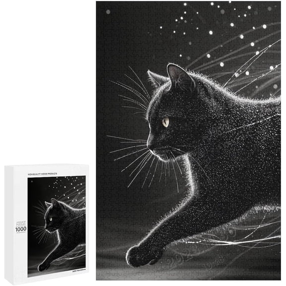 500 Piece Black Cat with Black Background Puzzle – Educational Game for Teens & Adults
