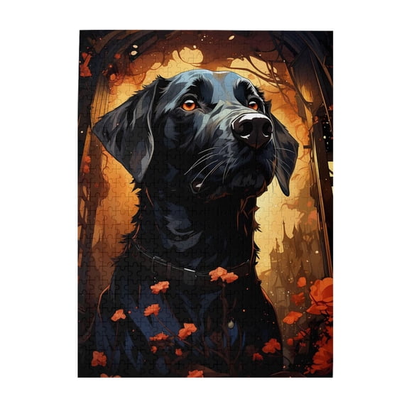 500 Piece Black Dog Fiery Eyes Jigsaw Puzzle For Adults – Vibrant Gothic Art, Challenging Brain Exercise & Stress Relief, Great Gift For Dog Lovers