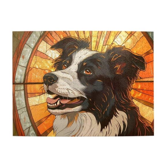 500 Piece Border Collie Dog Jigsaw Puzzle For Adults – Vibrant Stained Glass Art, Challenging Wooden Puzzle, Relaxing Brain Exercise & Home Decor Gift
