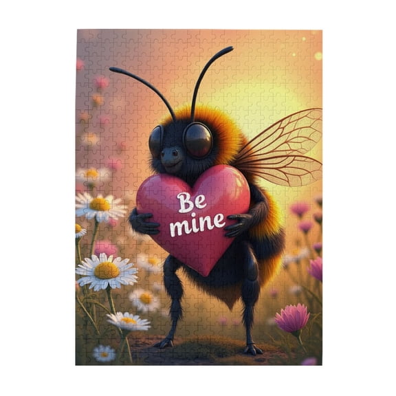500 Piece Bumble Bee Jigsaw Puzzle For Adults Holding Heart Be Mine Fun & Challenging Adult Puzzle Unique Artwork Great Gift Idea